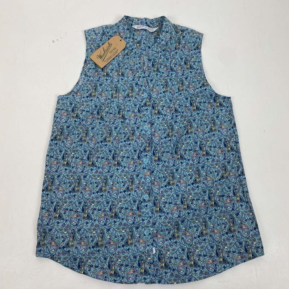 Woolrich Sleeveless Blouse‎ Stretchy Twin Lakes Printed Blue Floral Women's XS